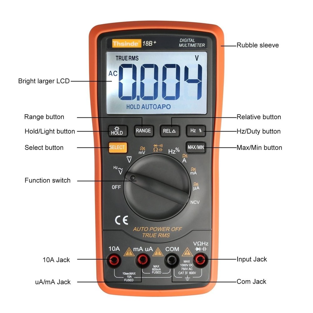 Auto Ranging Digital Multimeter TRMS 6000 with Battery Alligator Clips Test Lead