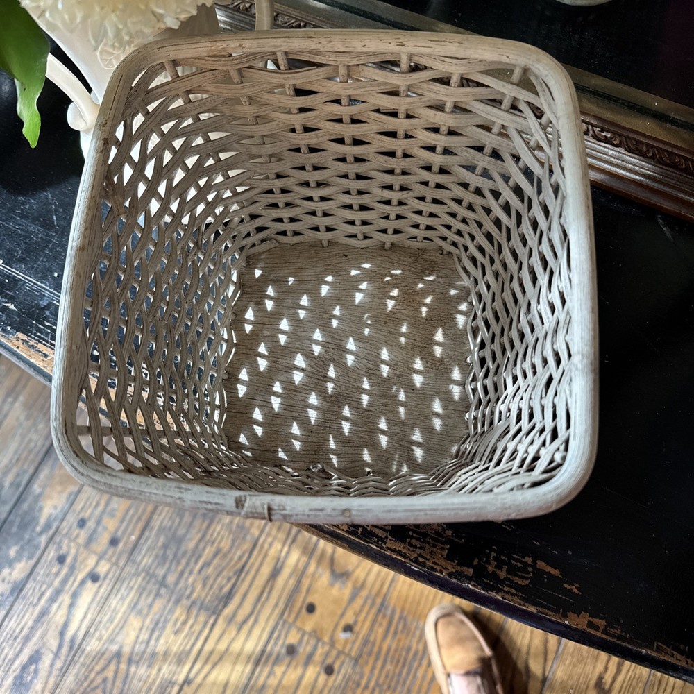 Vintage Boho Chic White Wicker Square Basket