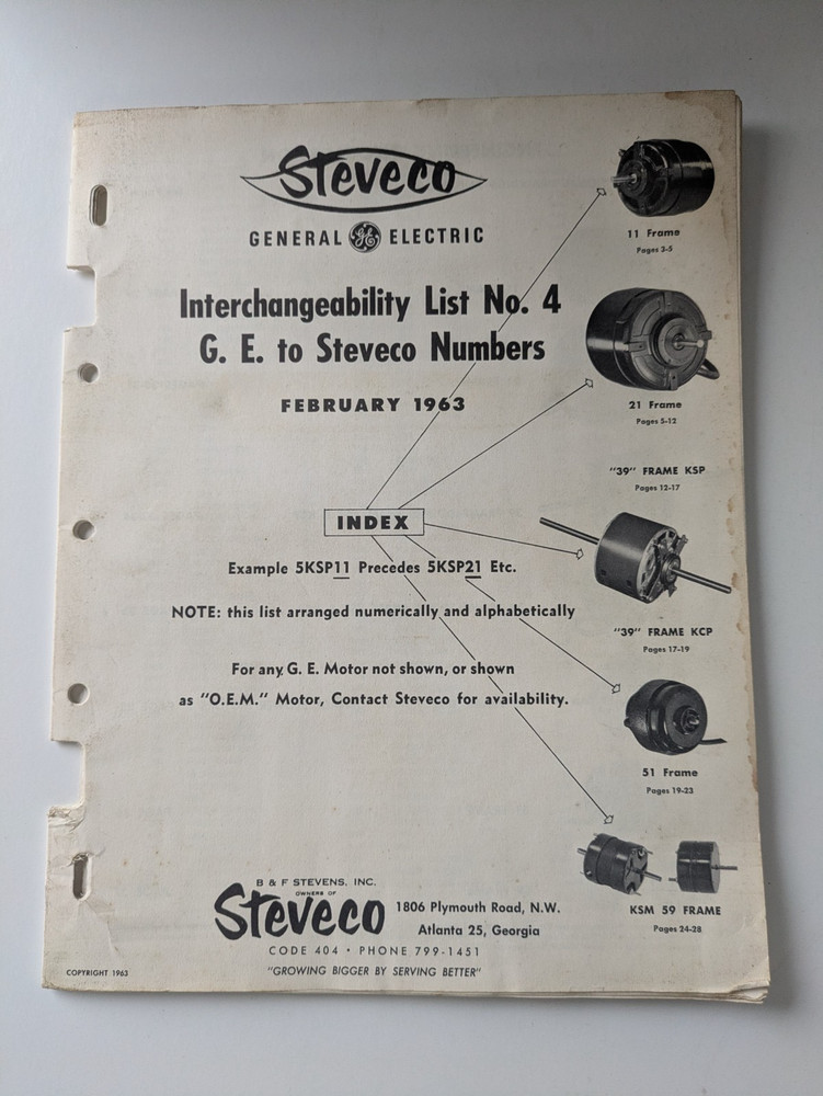 1963 Steveco Interchangeability List Motor Cross Reference Binder Pages GE