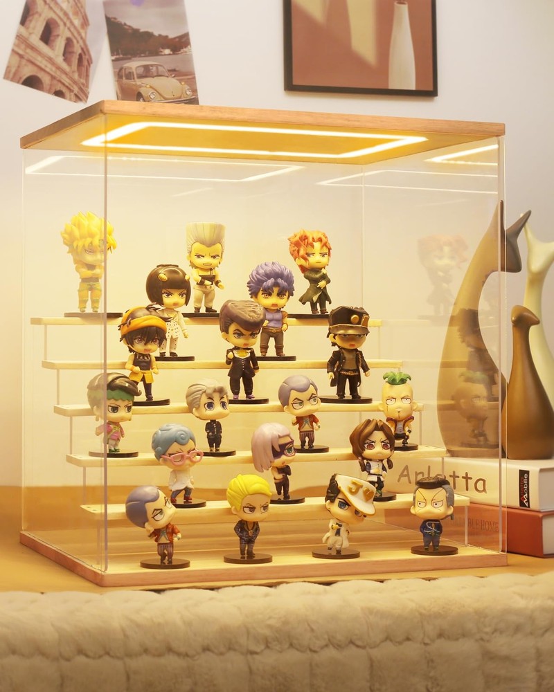 AZEYN Clear Acrylic Display Case with Light , 5 Tier Display Box Stand Assemb...