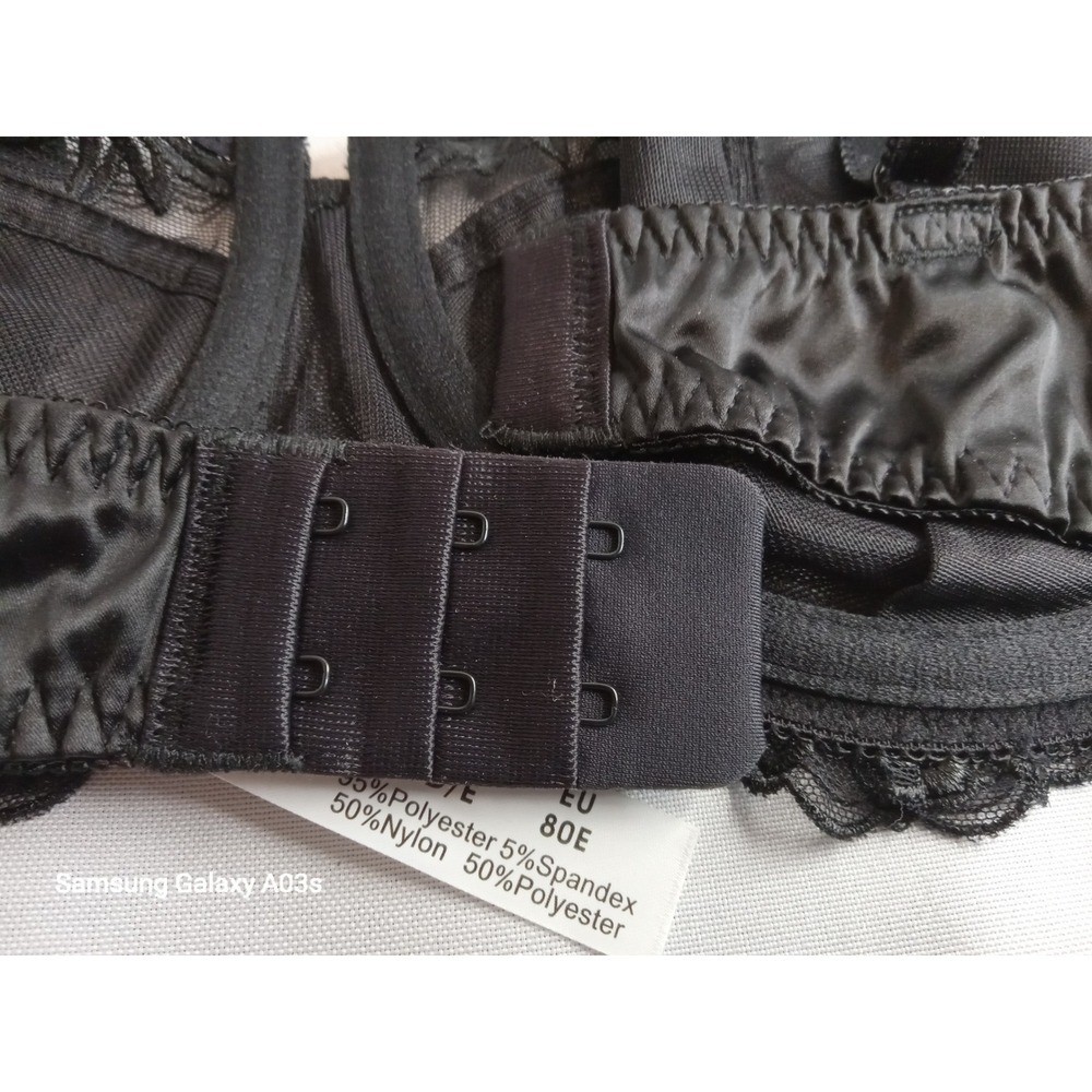 Deyllo Lace Bra Full Coverage Size 36E (DD) See Through Underwire Sheer Black