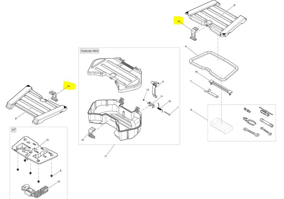 CAN-AM OUTLANDER ATV STORAGE TRAY COMPARTMENT FRONT / REAR RUBBER LATCH, STRAP