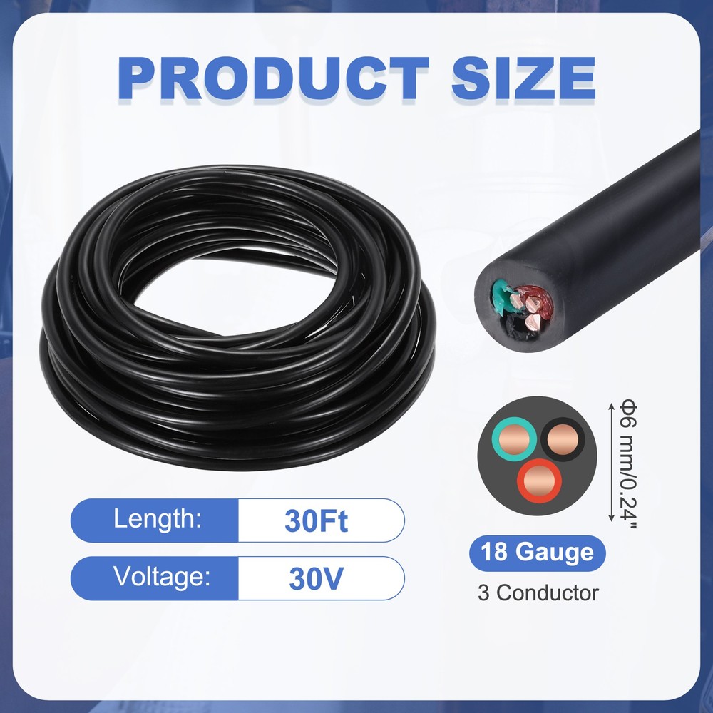 18/3 Sprinkler Wire, 30ft 18 Gauge 3 Conductor Solid Irrigation Wire Cable