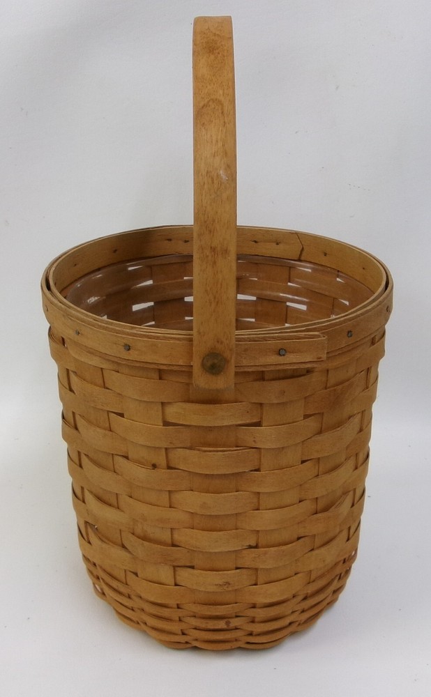 Longaberger 1995 Tall Fruit Basket & Protector Insert Handwoven with Handle