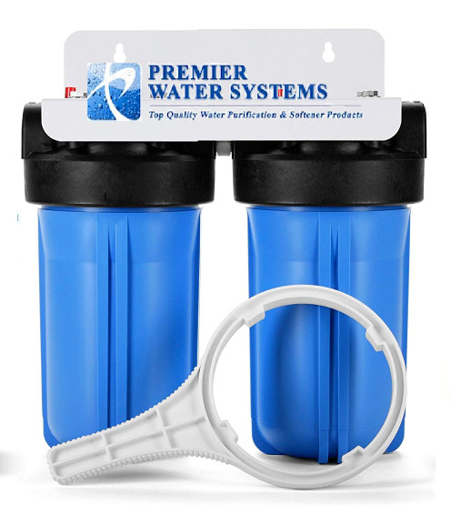 Dual 4.5" x 10" Big Blue Filter Housing with Fluoride, Chlorine Reducing Filters