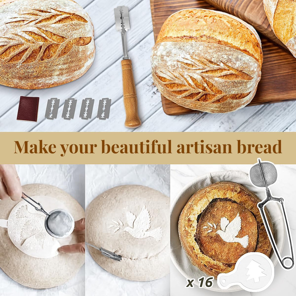 Sourdough Starter Kit with Banneton Baskets & Baking Tools Set
