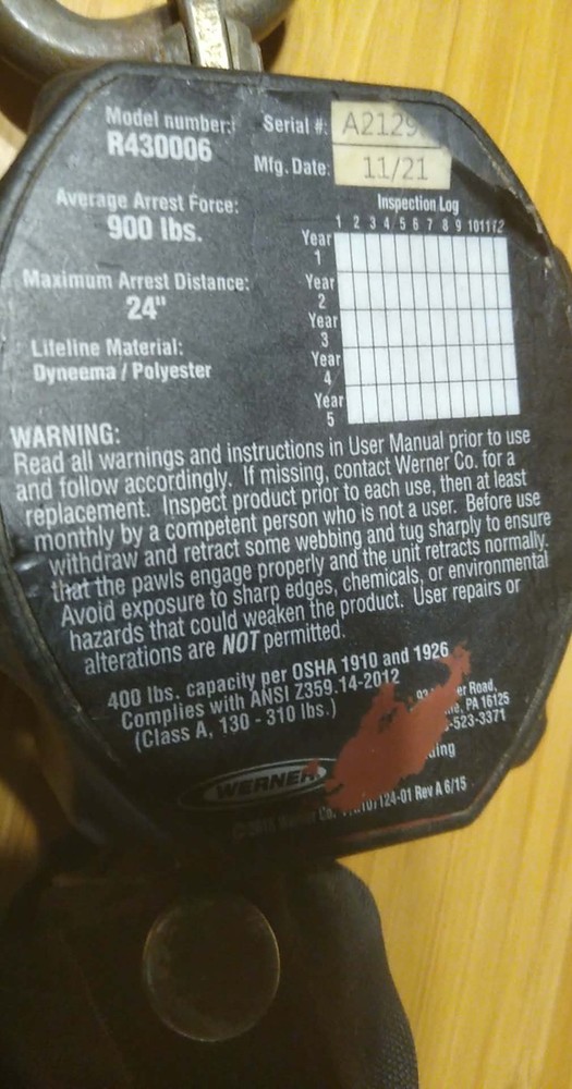 WERNER BANTAM 6 6' COMPACT RETRACTABLE LIFELINE