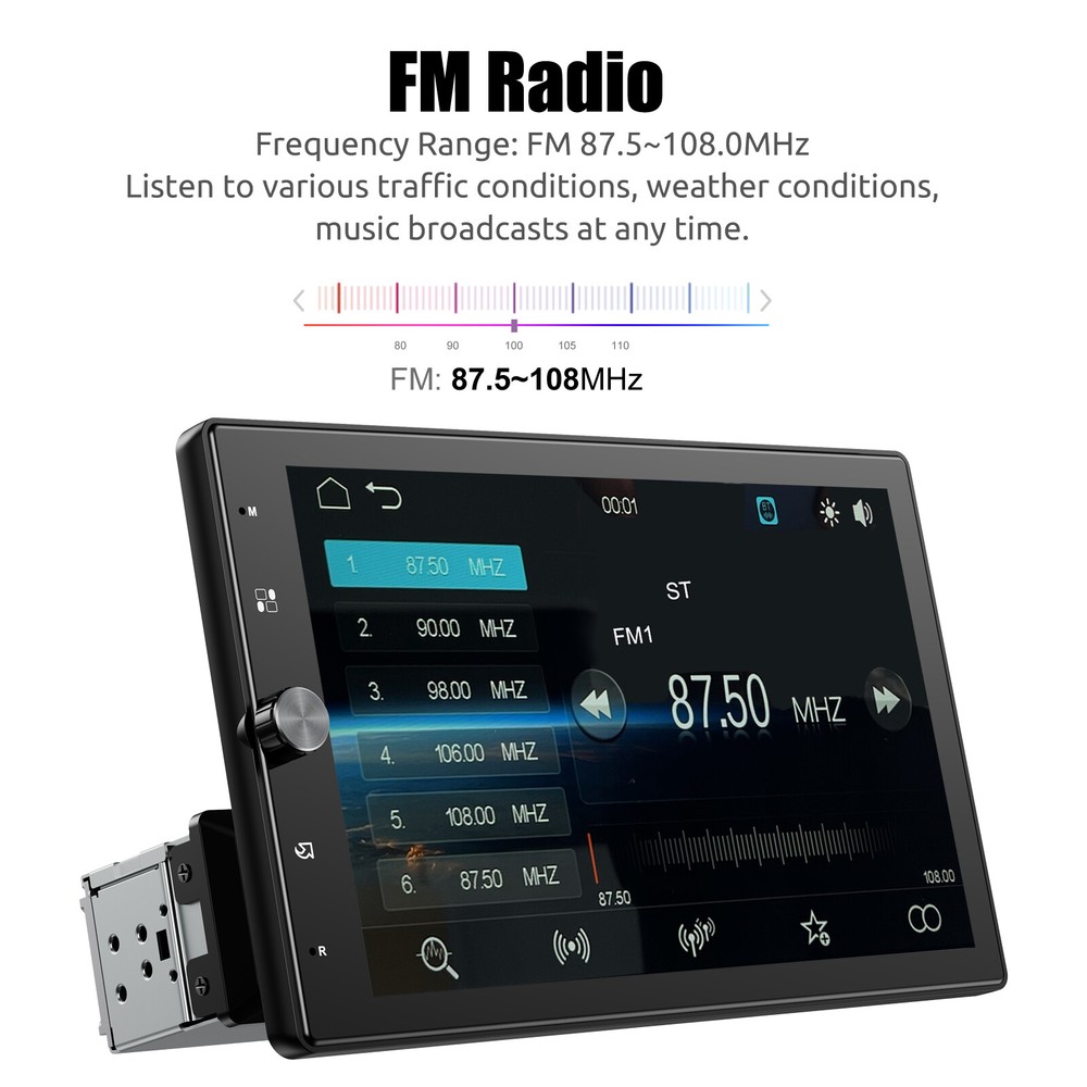 10.4" Single DIN Rotatable Wireless Carplay Android Auto Radio Car Stereo Camera