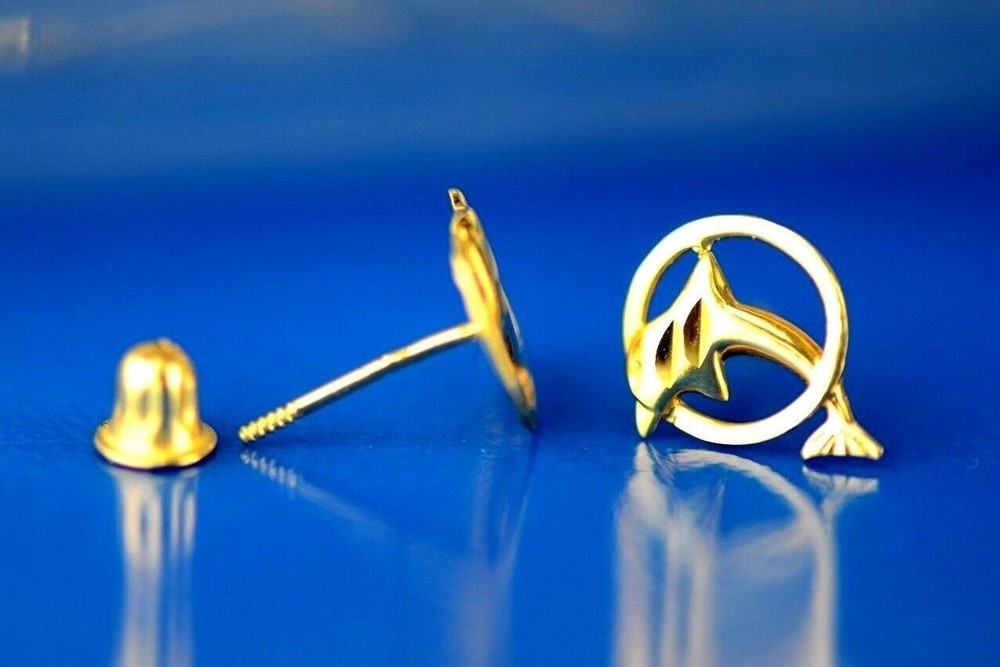 14k Yellow Gold Dolphin Stud Earring