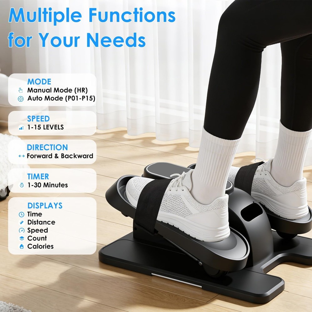 Under Desk Elliptical 15 Speeds Auto/Manual Quiet Remote LCD Display