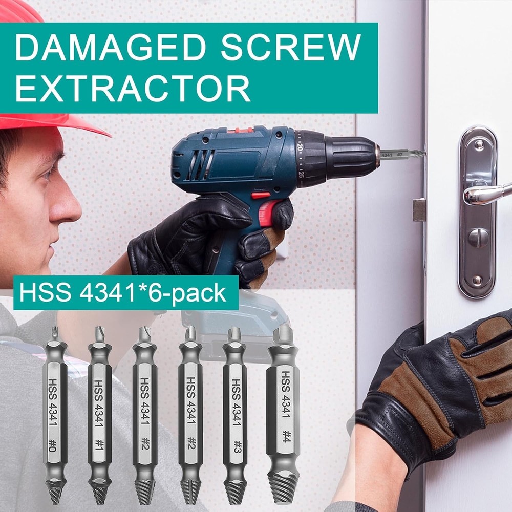 6PCS Damaged Screw Extractor Set for Rusty & Broken Screws Removal