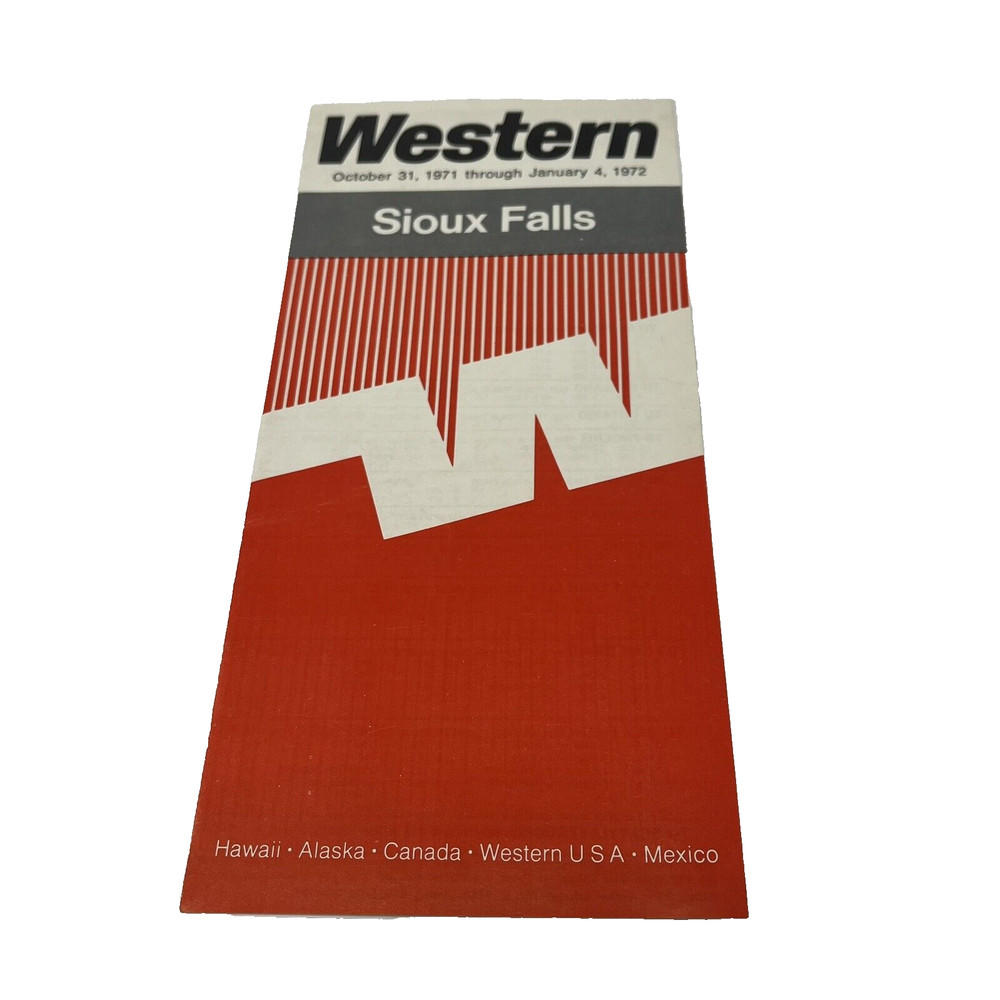 1972 Western Airlines Sioux Falls SD Flight Schedule Timetable Tim Table