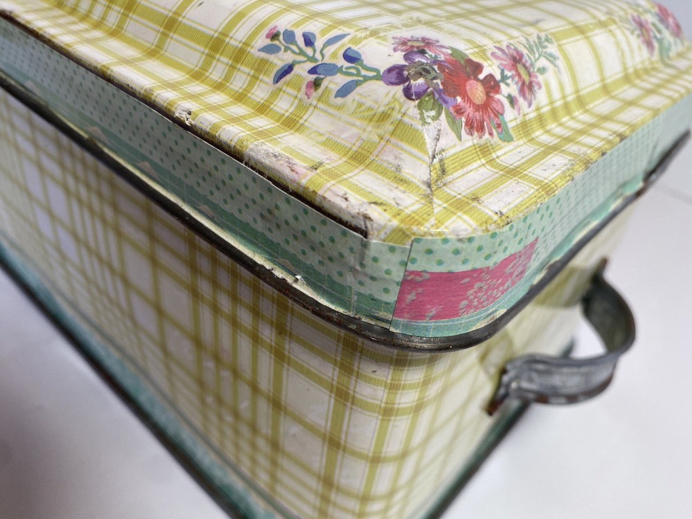 2pc Nesting Shabby Chic Tin Galvanized Metal Bread Boxes Flower Market 156