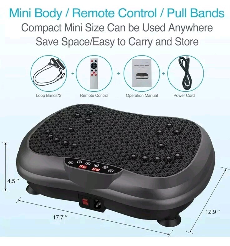 AXV MINI COMPACT TRAVEL Remote Vibration Plate Exercise PLATFORM Machine Black