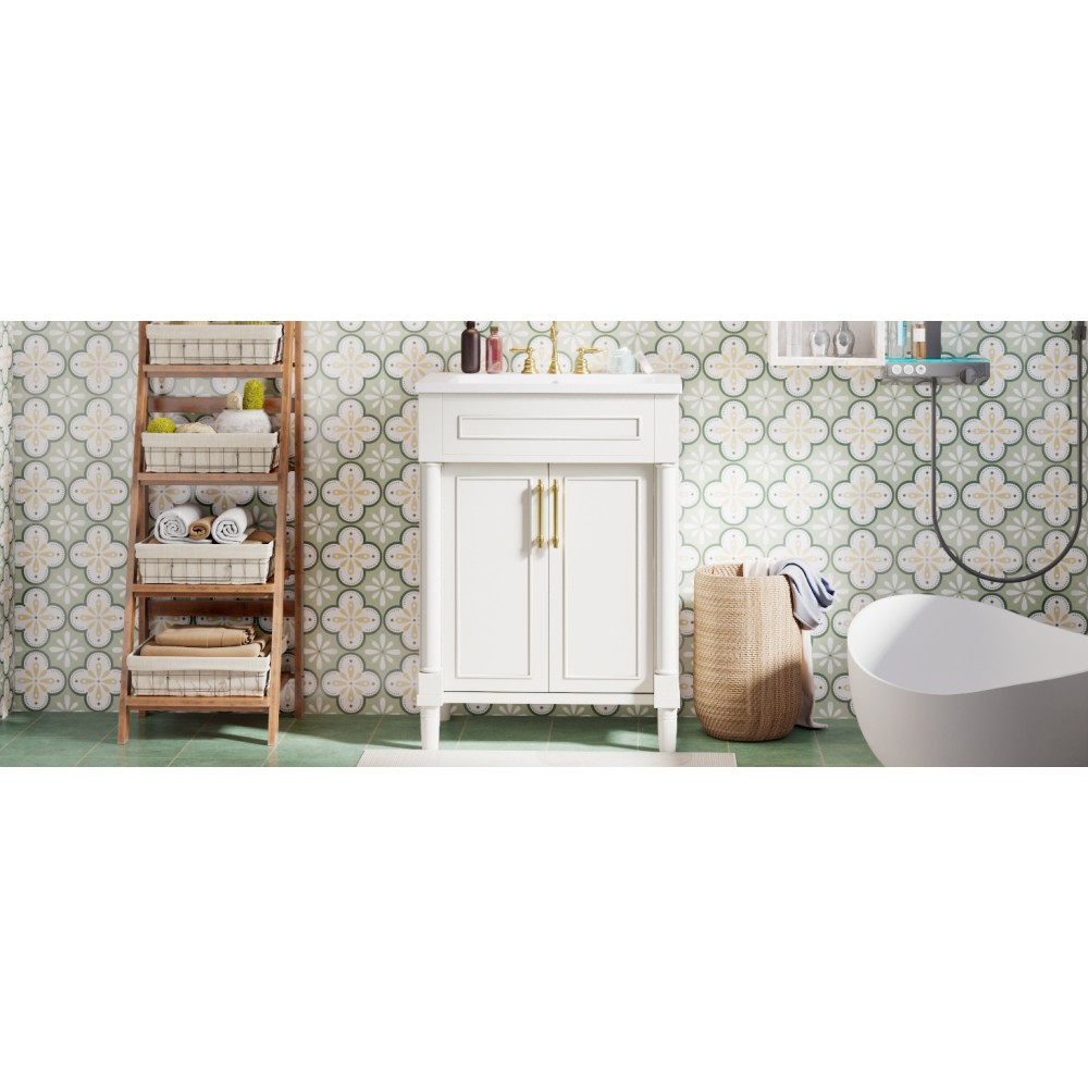 24in Bathroom Vanity Integrated Ceramic Sink 2 Doors Small Medium Restroom