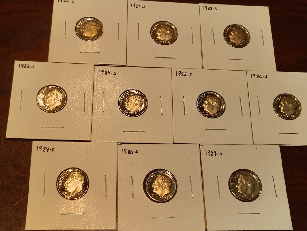 Roosevelt proof dimes 1980 -1989