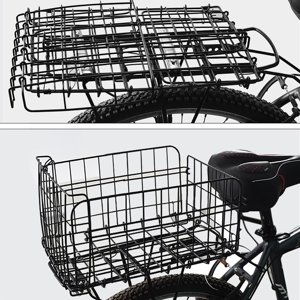 Quick Release Folding Rear Bike Basket with Strap & Reflective Light