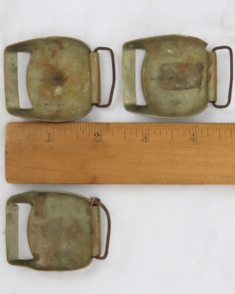 3 ANTIQUE HORSE HARNESS BRASS BUCKLES ^