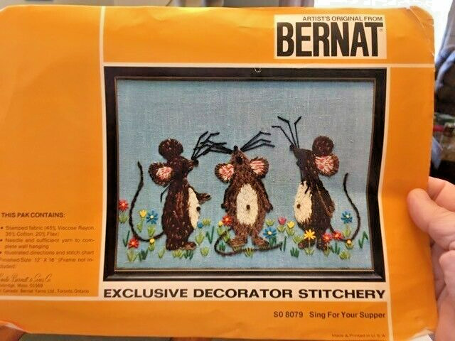 Mice Bernat Stitchery Kit SING FOR YOUR SUPPER SO-8079 12x16" barely started