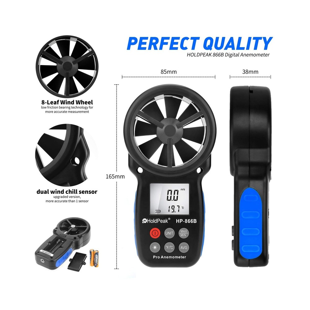 HoldPeak 866B Digital Anemometer Handheld Wind Speed Meter for Measuring Wind...