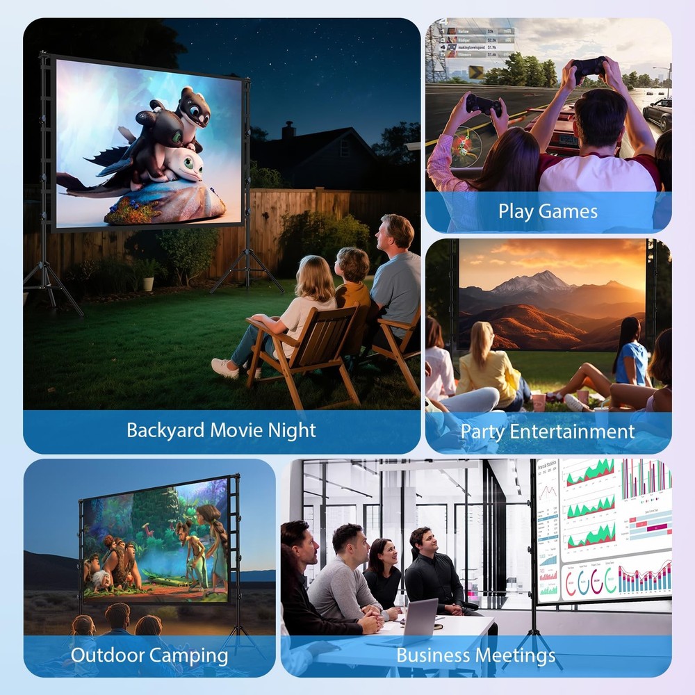 200 Inch Projector Screen with Stand VOOPVOR 16ft Portable Large Projection S...