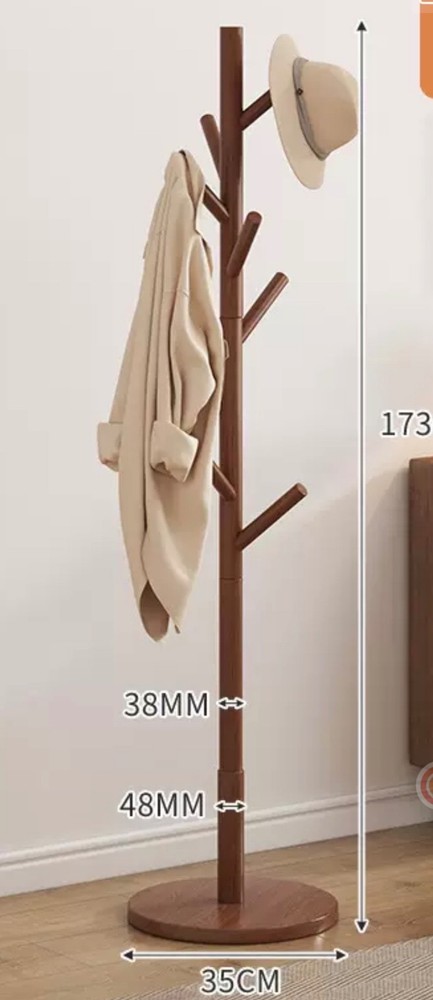 Solid wood Coat Rack Stand Hall Tree with 8 Hooks - brown