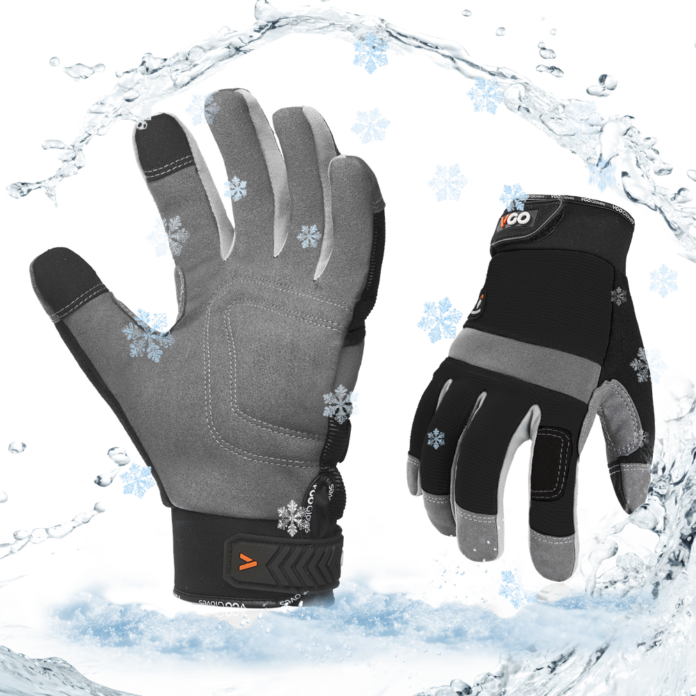Vgo 1Pair 41℉ Lined Touchscreen Waterproof Winter Work Gloves (SL7584FLWP-BLA)