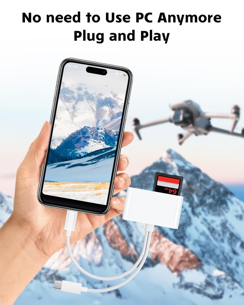 SD Card Reader for iPhone iPad Camera with USB C, Dual Slot (USB-C), white