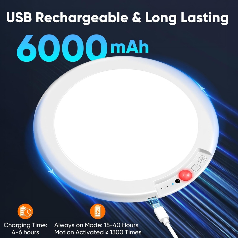 Rechargeable Motion Sensor Ceiling Light with 1 Pack-6000mAh, 3CCT-7“-White