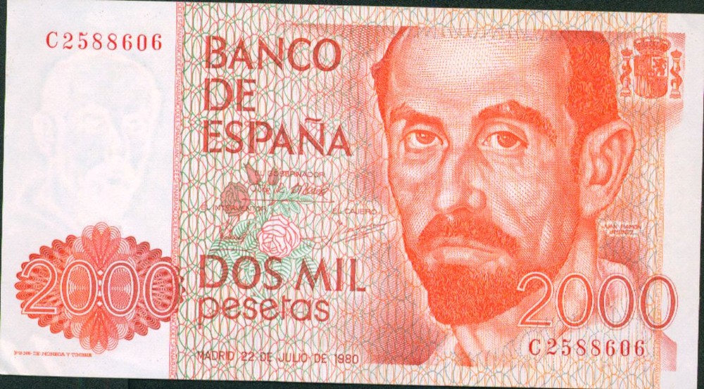 SPAIN 2000 PESETAS 1980  P 159.  XF++ CONDITION. LOW START
