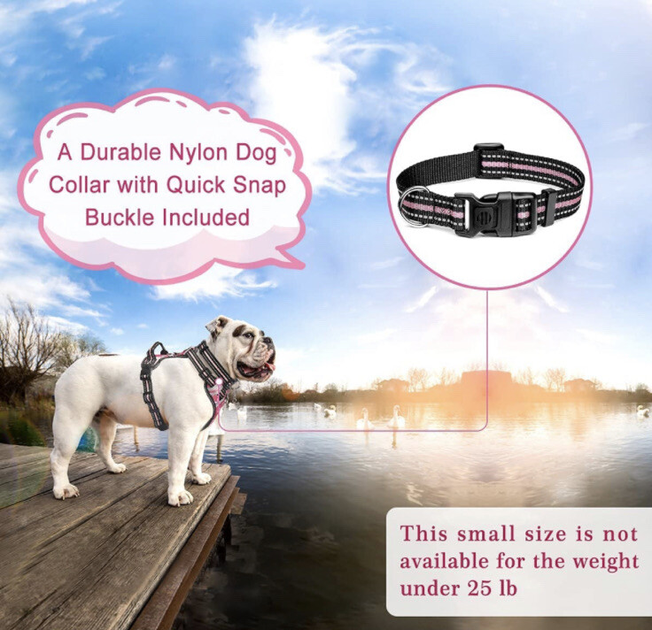 WINSEE Pink Camo, No Pull Pet Harness with Dog CollarAdjustable Reflective Small