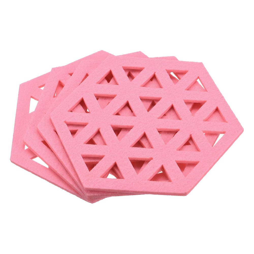 Felt Coasters 4pcs Hexagonal Pads Coasters Pink