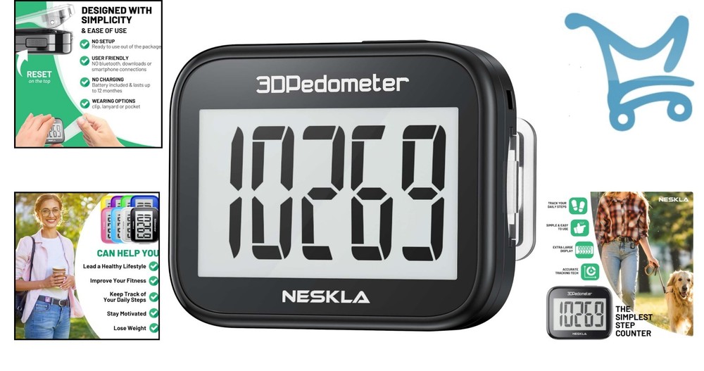 3D Pedometer Walking Step Counter LCD Large Display Clip Lanyard Accurate