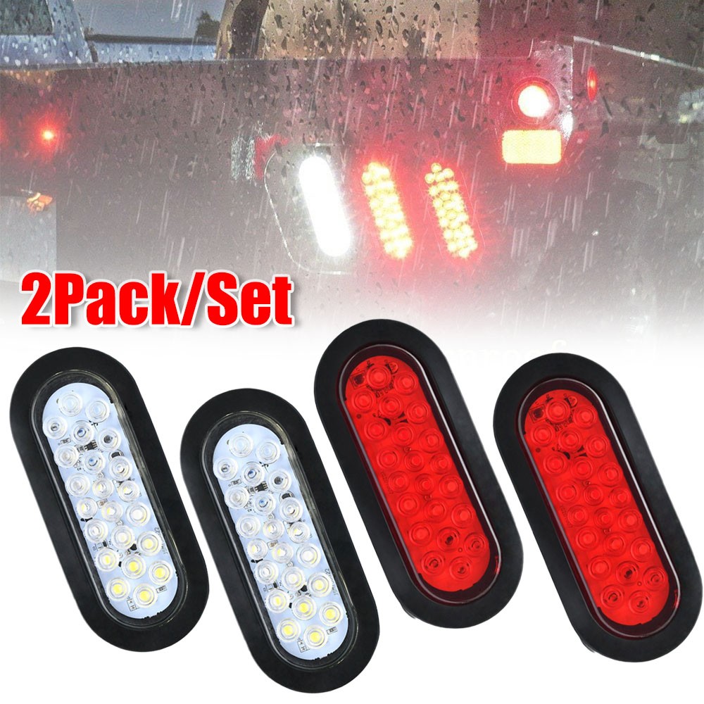 2X 6" Oval White 22 LED Trailer Truck Reverse Backup Tail Lights Clear Lens 12V