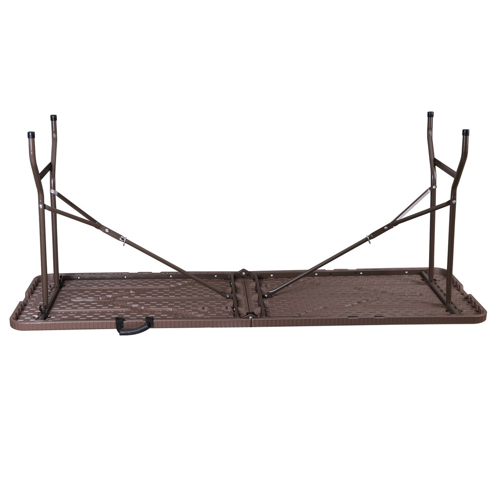 6FT Plastic Folding Table - Folds in Half w/ Carrying Handle Rectangular Brown