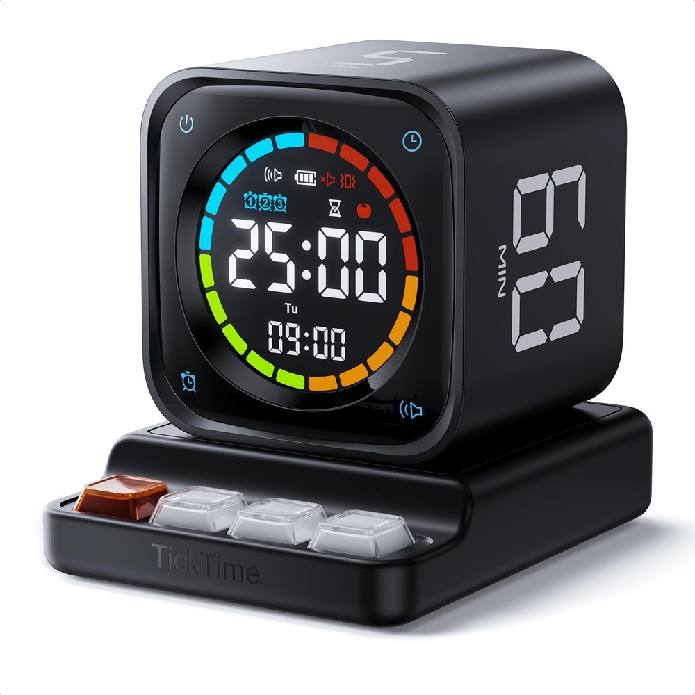 TK3 Pomodoro Timer Cube, Desk Productivity Timer with 5/10/30/60 Min Presets,...