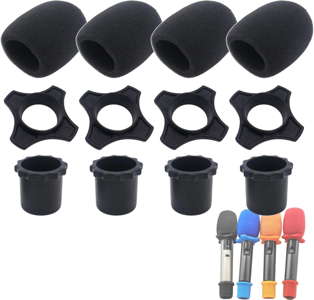 4 Set Black Wireless Handheld Microphone Protection Kit - Shakeproof Anti-Rollin