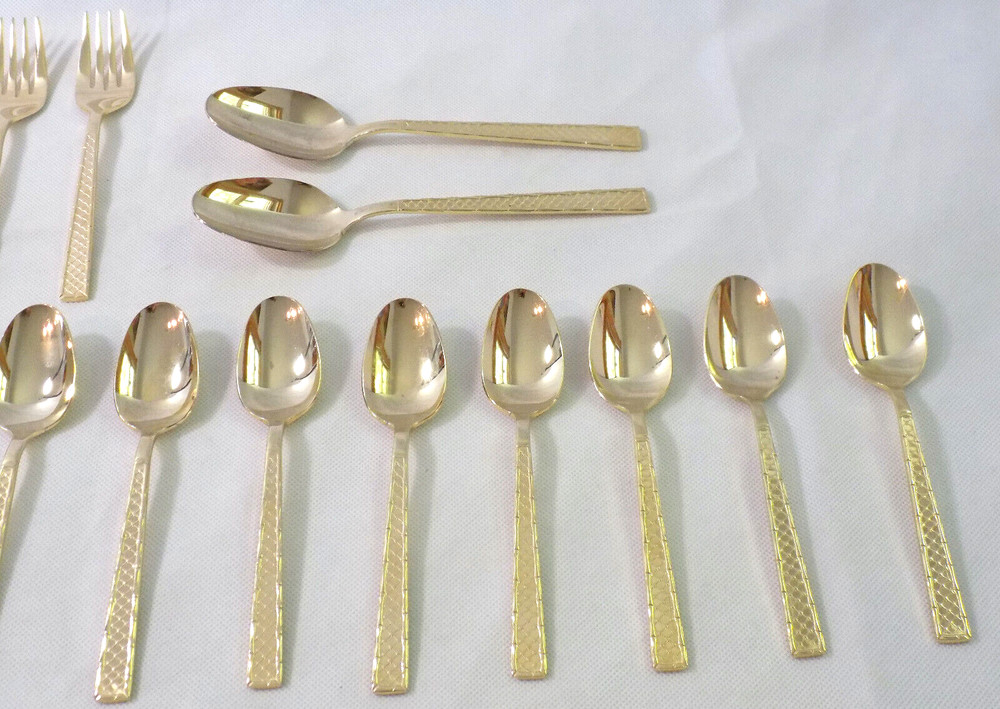 47 pc Stanley Roberts Arbor Pattern Gold Electroplate Flatware Set + Chest