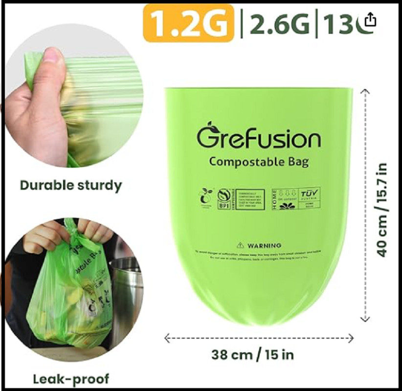 GreFusion Compostable Bags for Kitchen Compost Bin 1.2 Gallon,125 Count,Compost