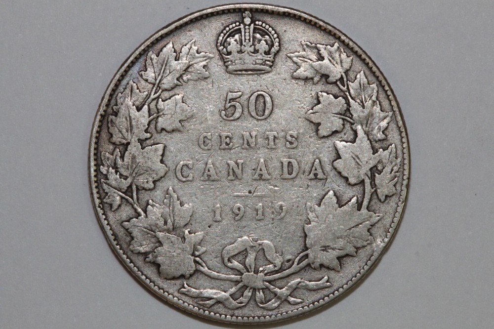 Great Value 1919 Canada Sterling Silver 50 Cent Piece That Grades Fine CAN356
