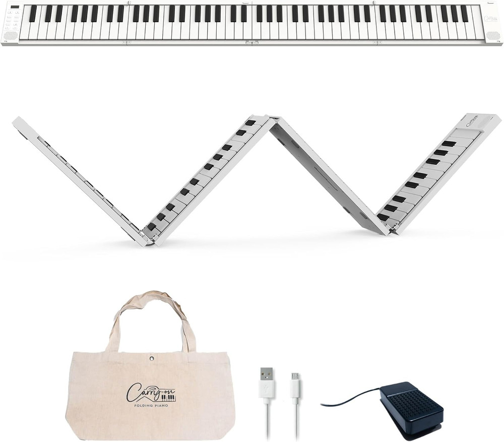 White 88 Keys USB MIDI Controller for Portable Folding Digital Piano with Rechar