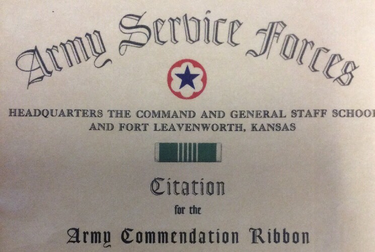 1945 US Army Citation Oak Leaf Cluster Commendation Ribbon Historical Document