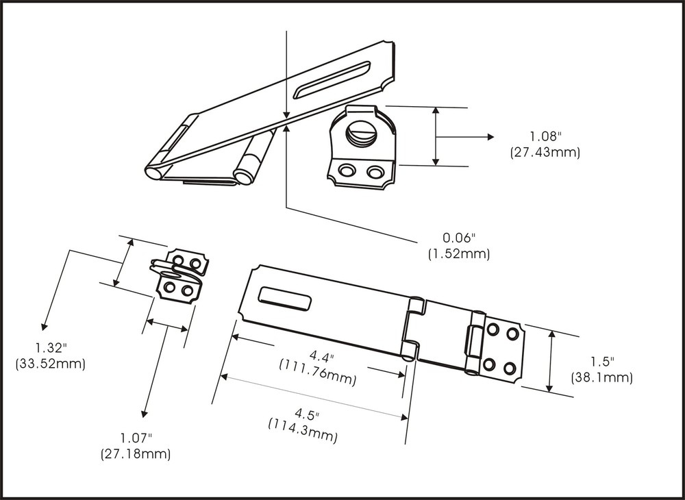 Double Hinge HASP and Fixed Staple, 4-1/2", Steel, Black, 2 Pack