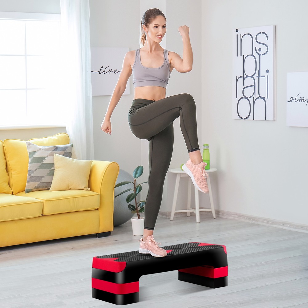 27" Aerobic SteperExercise Non-Slip Surface Platform Stepper Adjustable Red
