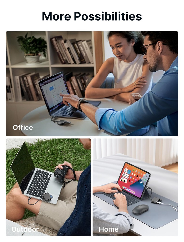 JSAUX 4-in-1 USB-C SD Card Reader - Micro with 4-in-1, Black