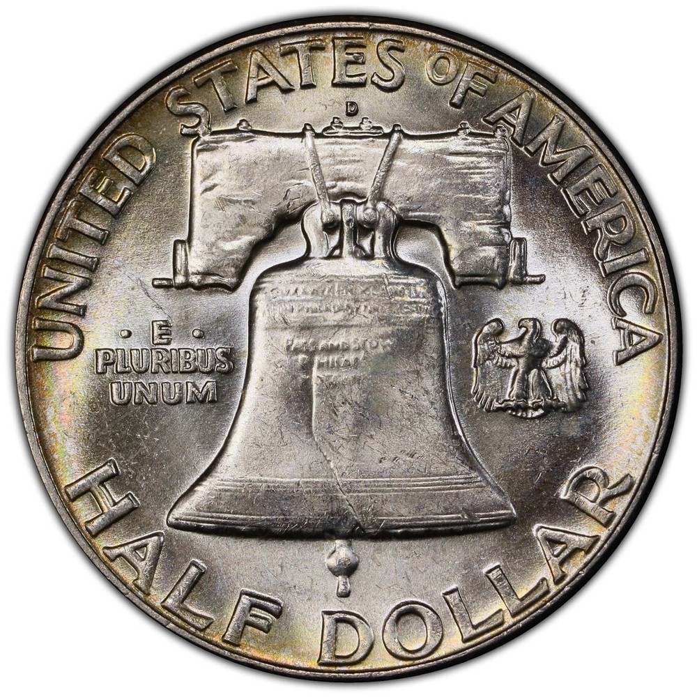 1963 D Franklin Half Dollar PCGS MS64 Rainbow Toned Nice Luster Pretty Example