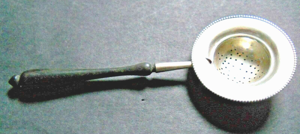Sterling Silver Antique Tea Strainer Wood Handle
