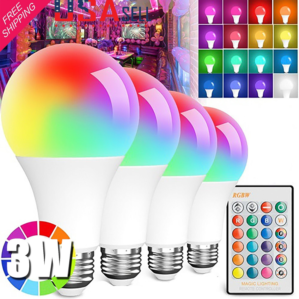 3W E26 E27 16 Color Changing Light Bulb w/ Remote Control Dimmable RGB LED Bulbs