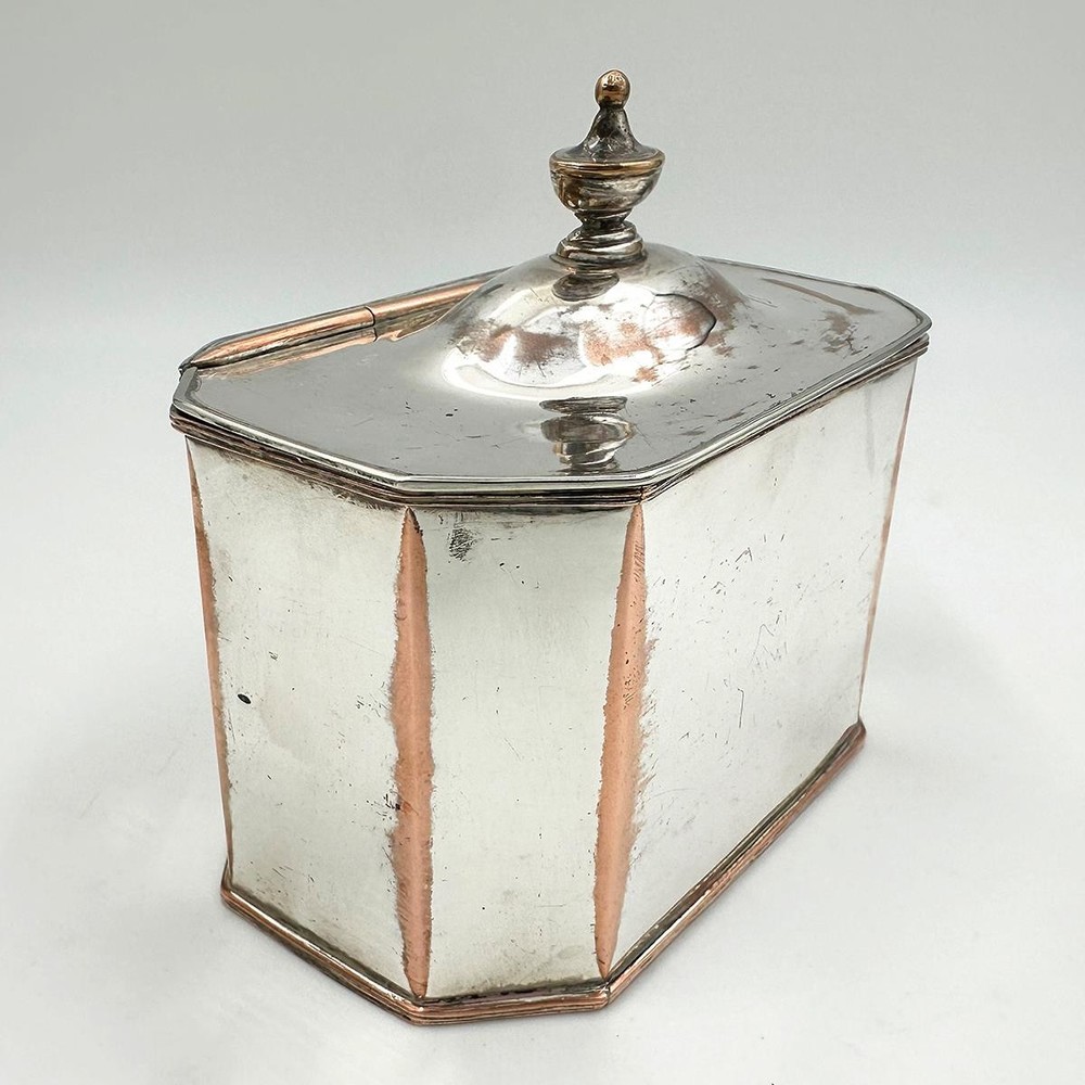 OCTAGONAL GEORGIAN TEA CADDY OLD SHEFFIELD PLATE c1800