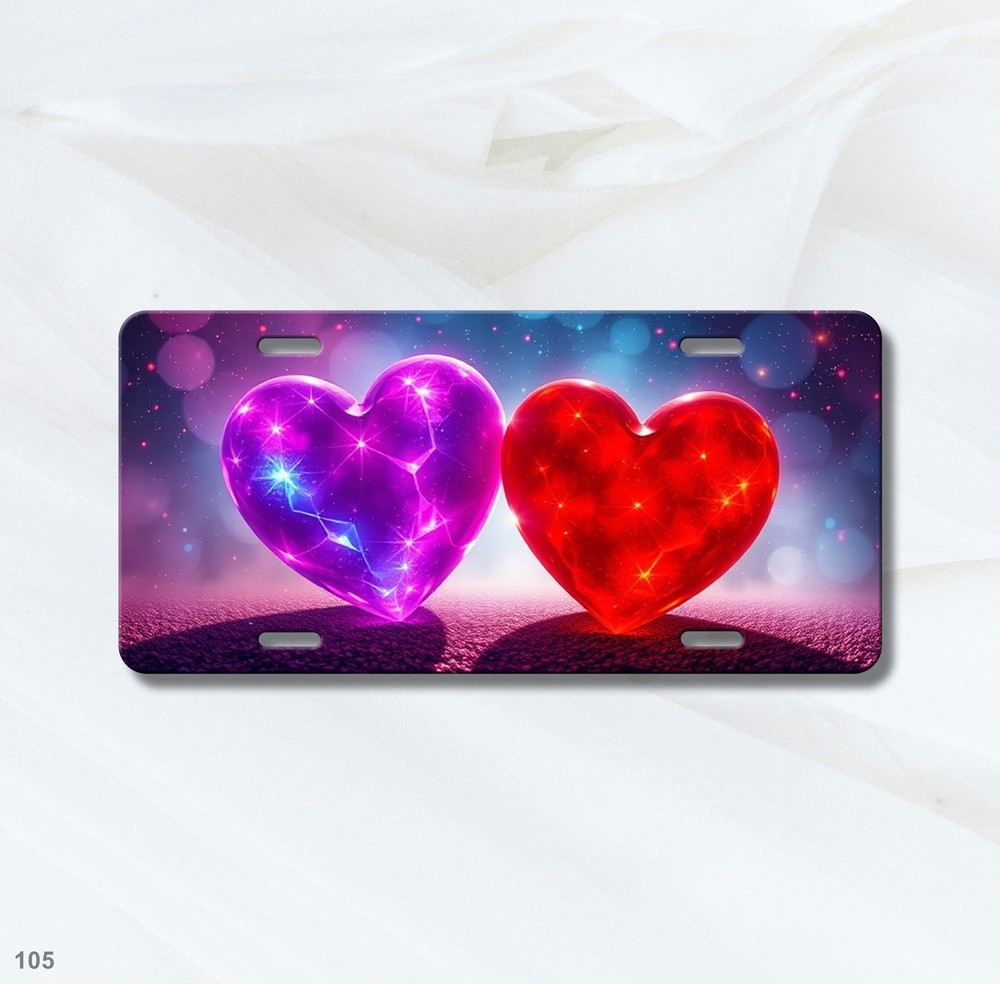 Bold Hearts License Plate Optional Text Car Tag Unique Gift